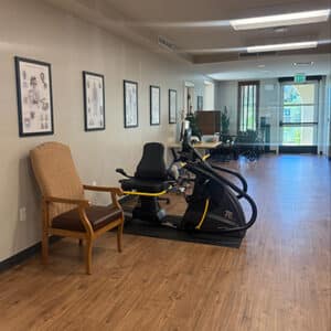 The Orchards rehabilitation center features a sitting elliptical stepper machine. 
